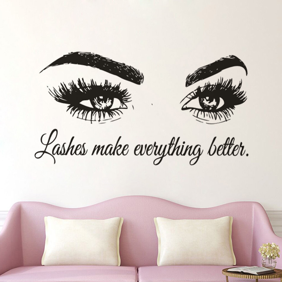 Makeup Is Beauty Quotes - Rzęsy Vinyl kalkomania ścienna Salon kosmetyczny
